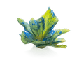 Daum Exotic Peacock Flower glass centerpiece in blue and yellow hues.