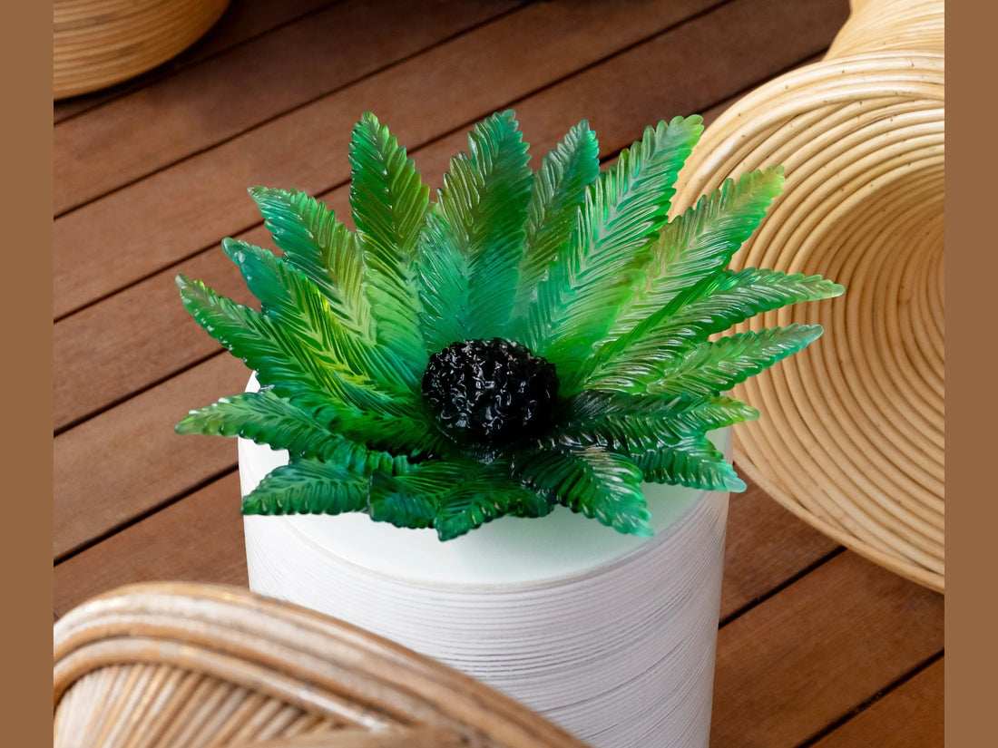 Emilio Robba Daum Palm Beach glass centerpiece with green leaf design