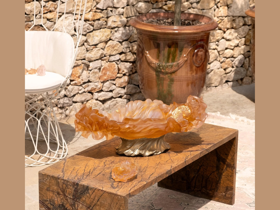 Daum Rose Royale prestige centerpiece bowl in amber glass