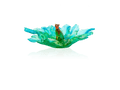 Daum Voyage Tropical center piece featuring a green panther among blue glass leaves.
