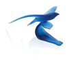 Blue Daum Oiseau Marin glass sculpture by Xavier Carnoy on a black background.