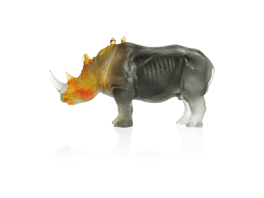 Daum Rhinocéros Ambre gris crystal sculpture by Jean-François Leroy