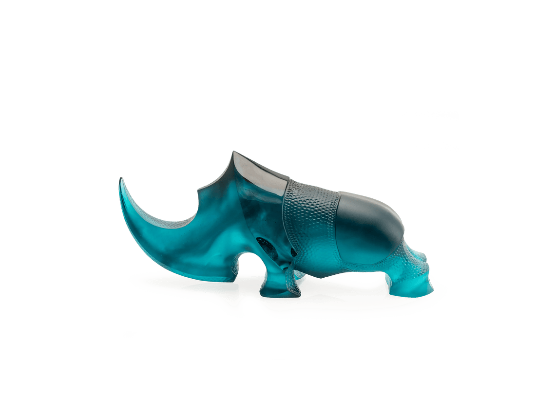 Daum Rhinocéros Ongava Bleu de Gé Pellini glass sculpture
