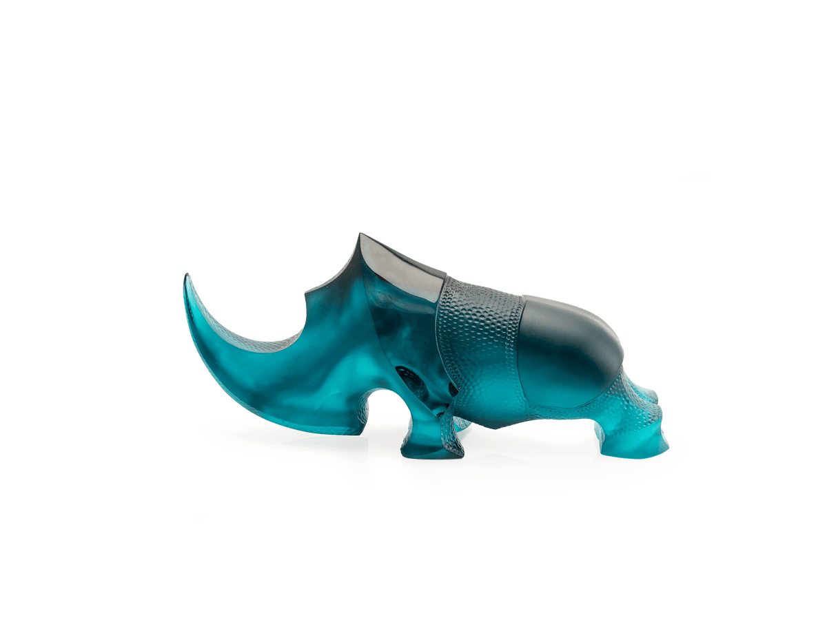 Daum Rhinocéros Ongava Bleu de Gé Pellini glass sculpture