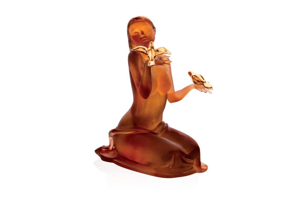 Daum Sara et les Oiseaux de Marie-Paule Deville-Chabrolle amber glass sculpture