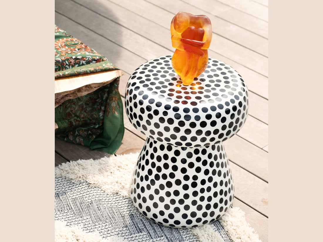 Daum Secret d'amour glass sculpture by Sylvie Mangaud in amber and translucent crystal