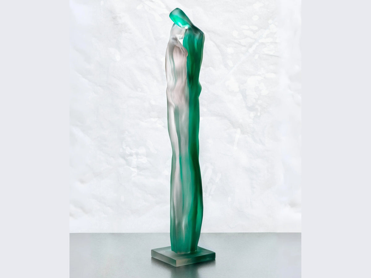 Daum Tendresse de Laurence Bonnel frosted green and clear glass sculpture