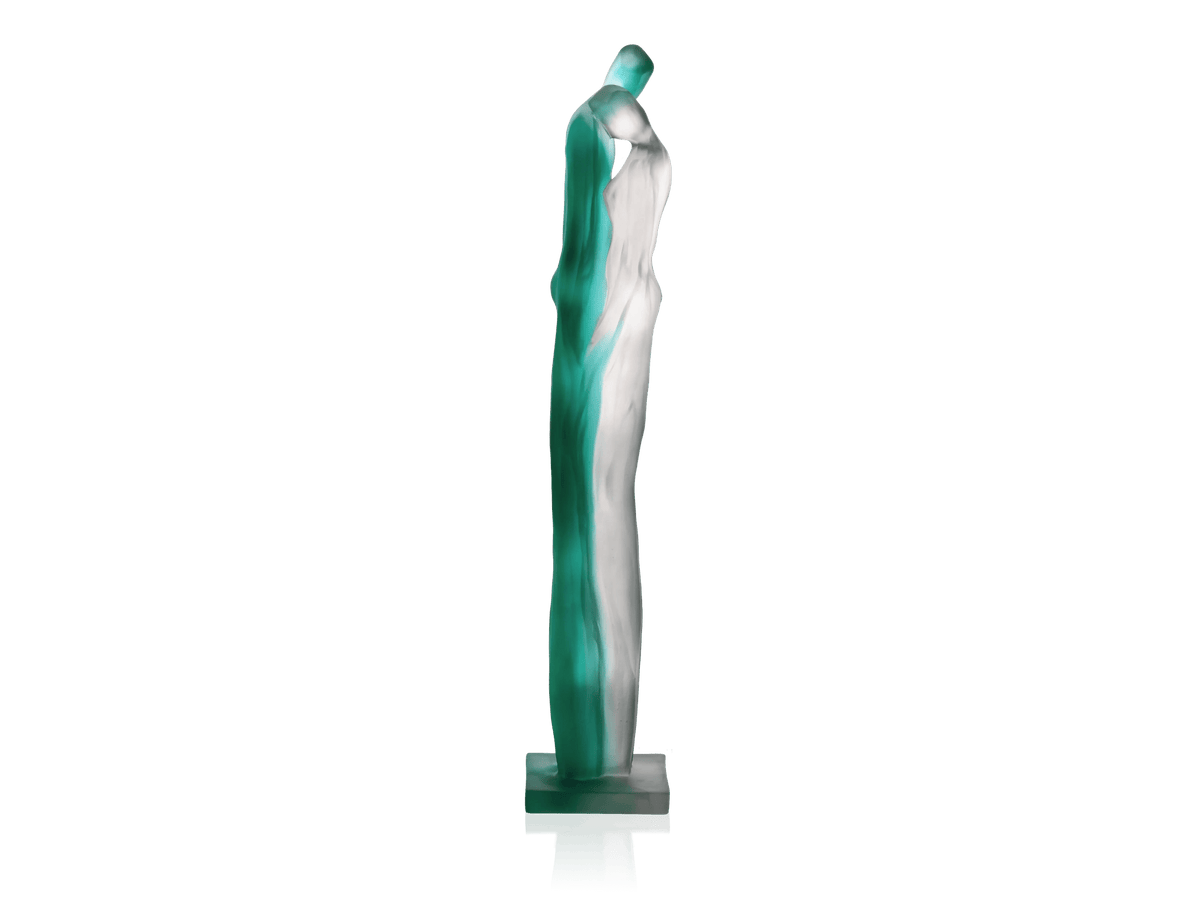 Daum Tendresse de Laurence Bonnel glass sculpture in teal and white tones.