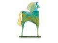 Daum Troya horse sculpture by Carlos Mata in blue and yellow glass on a base