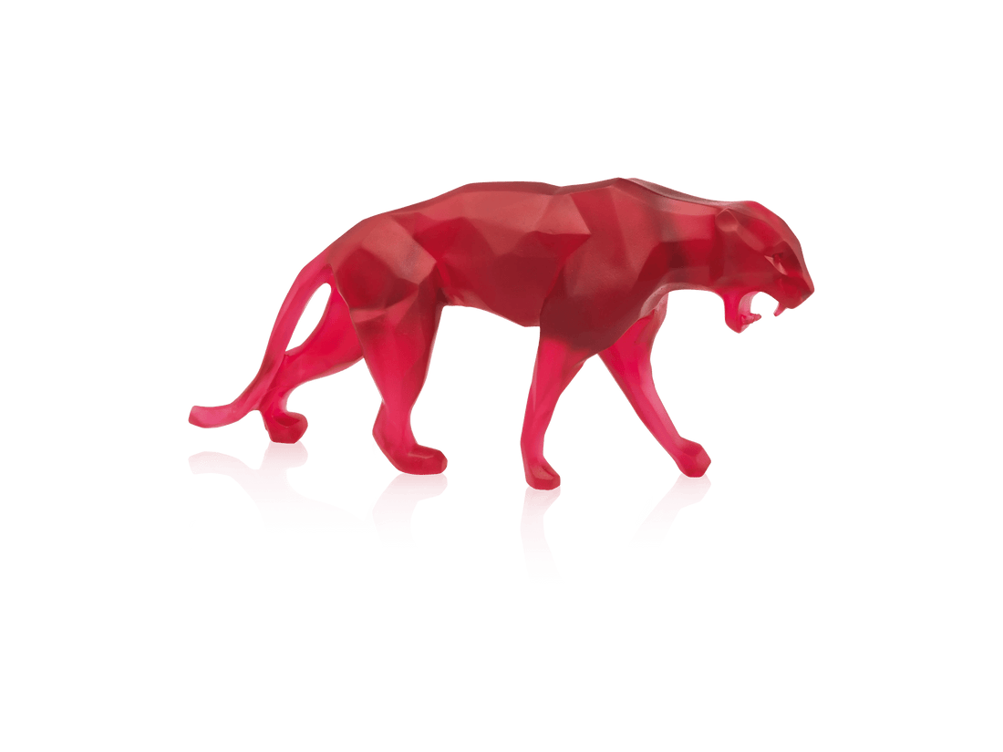 Red Daum Wild Panther crystal sculpture by Richard Orlinski