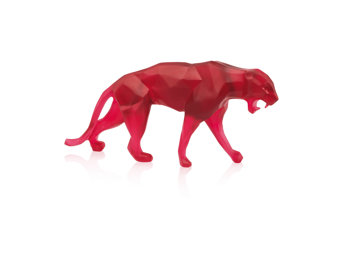 Red Daum Wild Panther crystal sculpture by Richard Orlinski