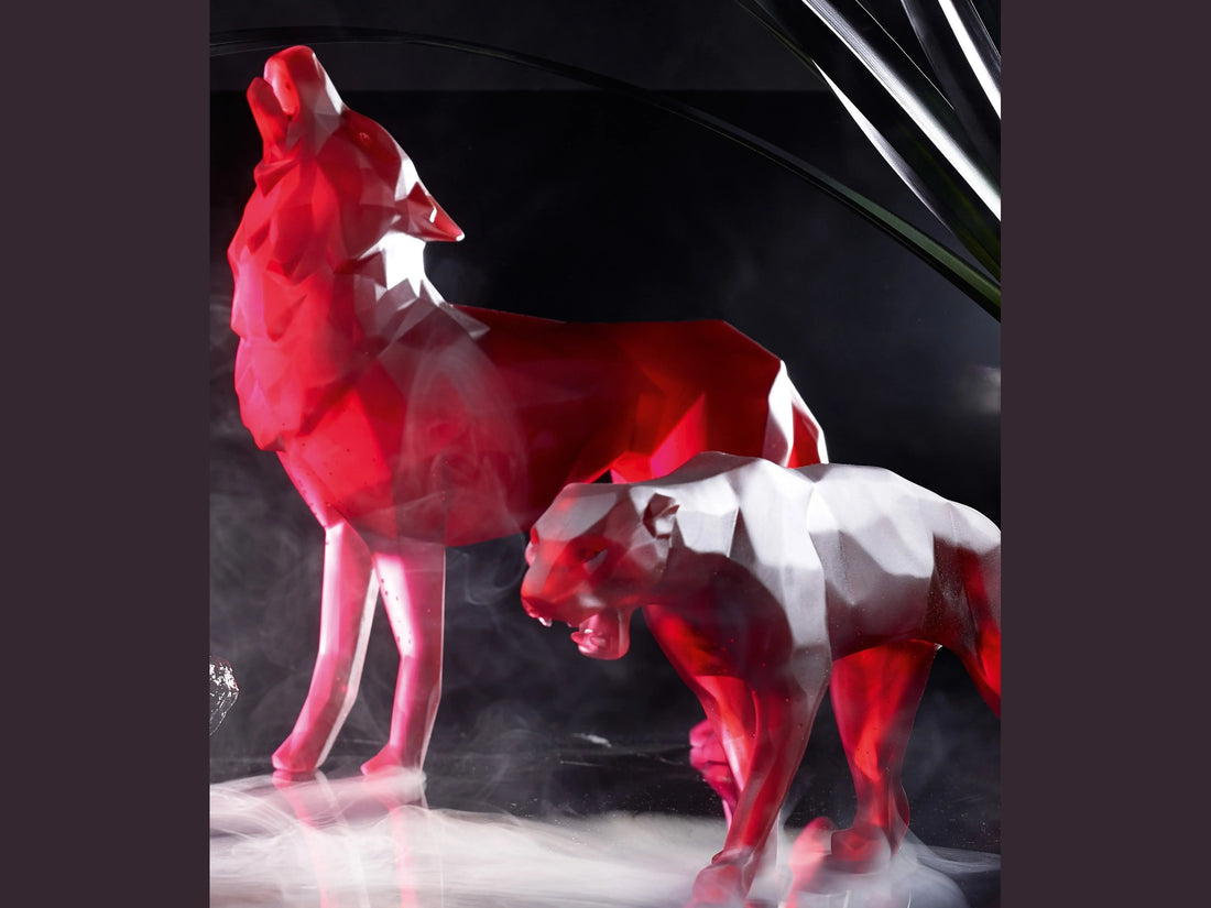 Red Daum Wild Panther crystal sculpture by Richard Orlinski