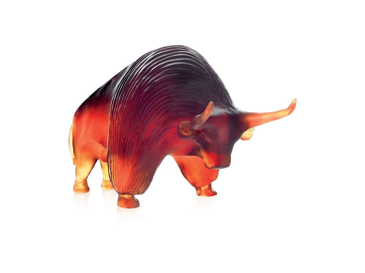 Daum Zebu de Xavier Carnoy 1000ex red and amber glass bull sculpture