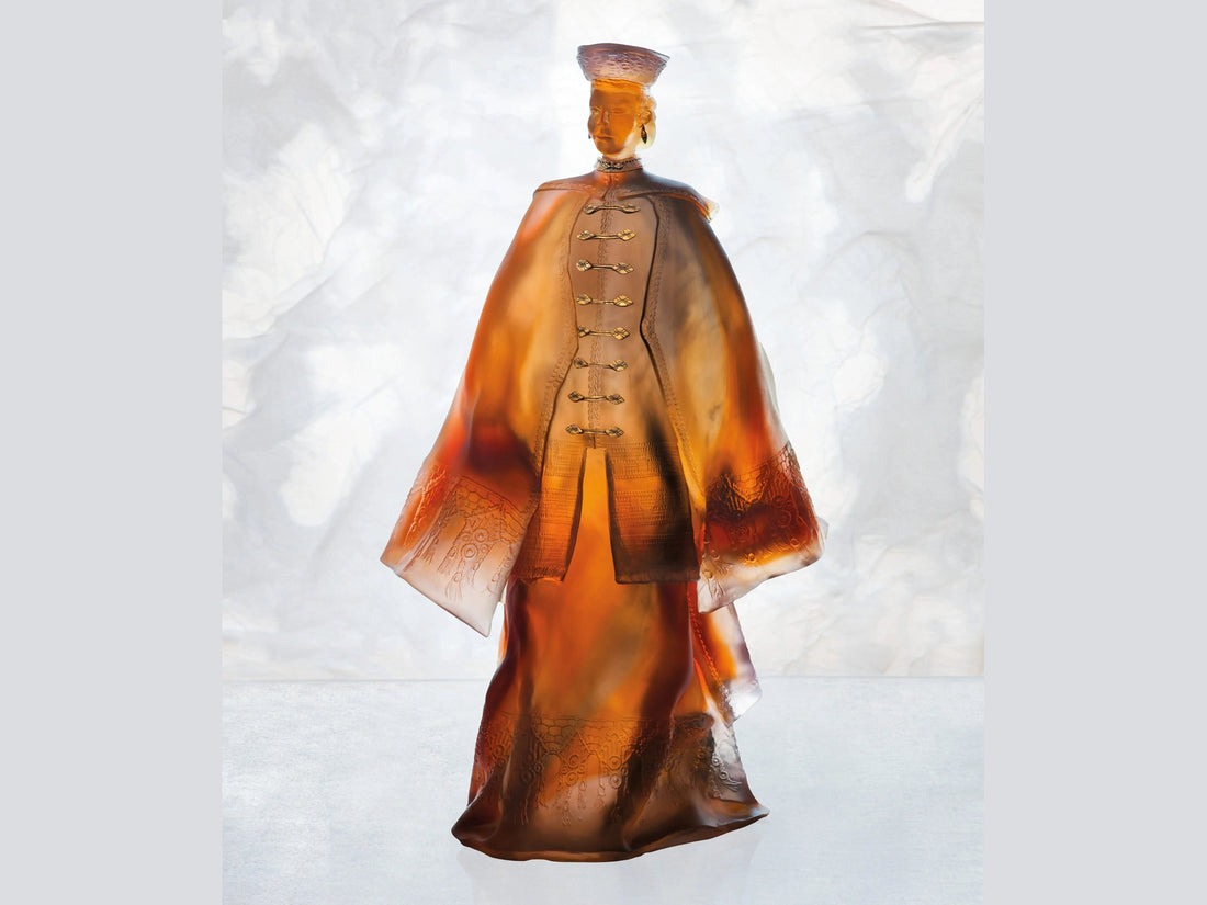 Daum Zhao Gris-rose de Paul Beckrich amber glass sculpture of a Chinese figure