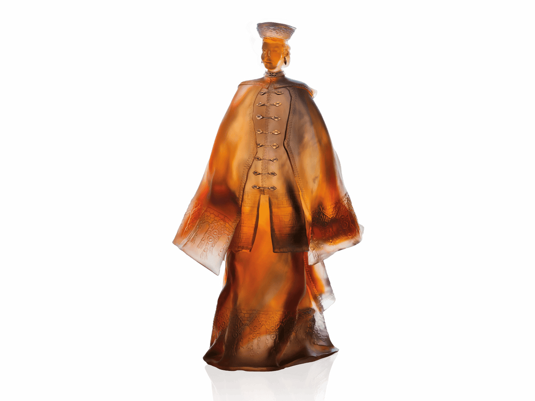 Daum Zhao Gris-rose de Paul Beckrich amber glass sculpture of a Chinese figure