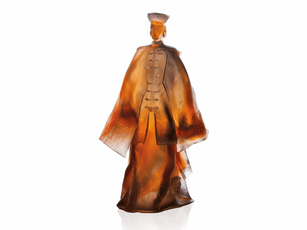 Daum Zhao Gris-rose de Paul Beckrich amber glass sculpture of a Chinese figure