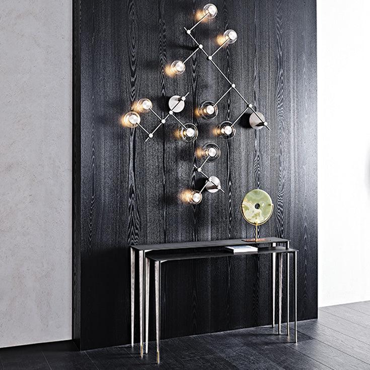 Etoile Pair of Console Tables in Two Heights with Brass Details