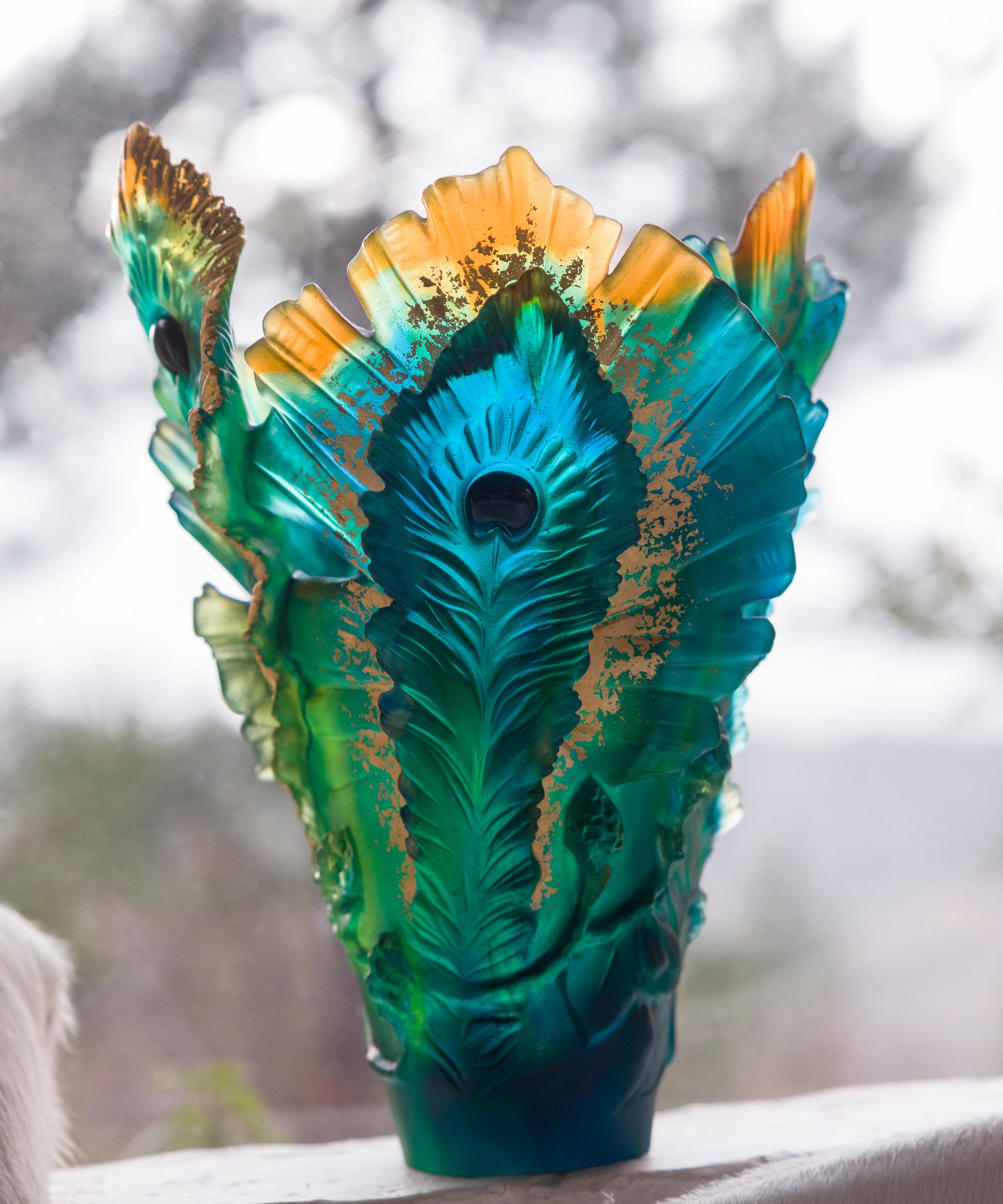 Fleur de Paon Vase grand modèle Doré à la feuille d'or 125ex - Daum