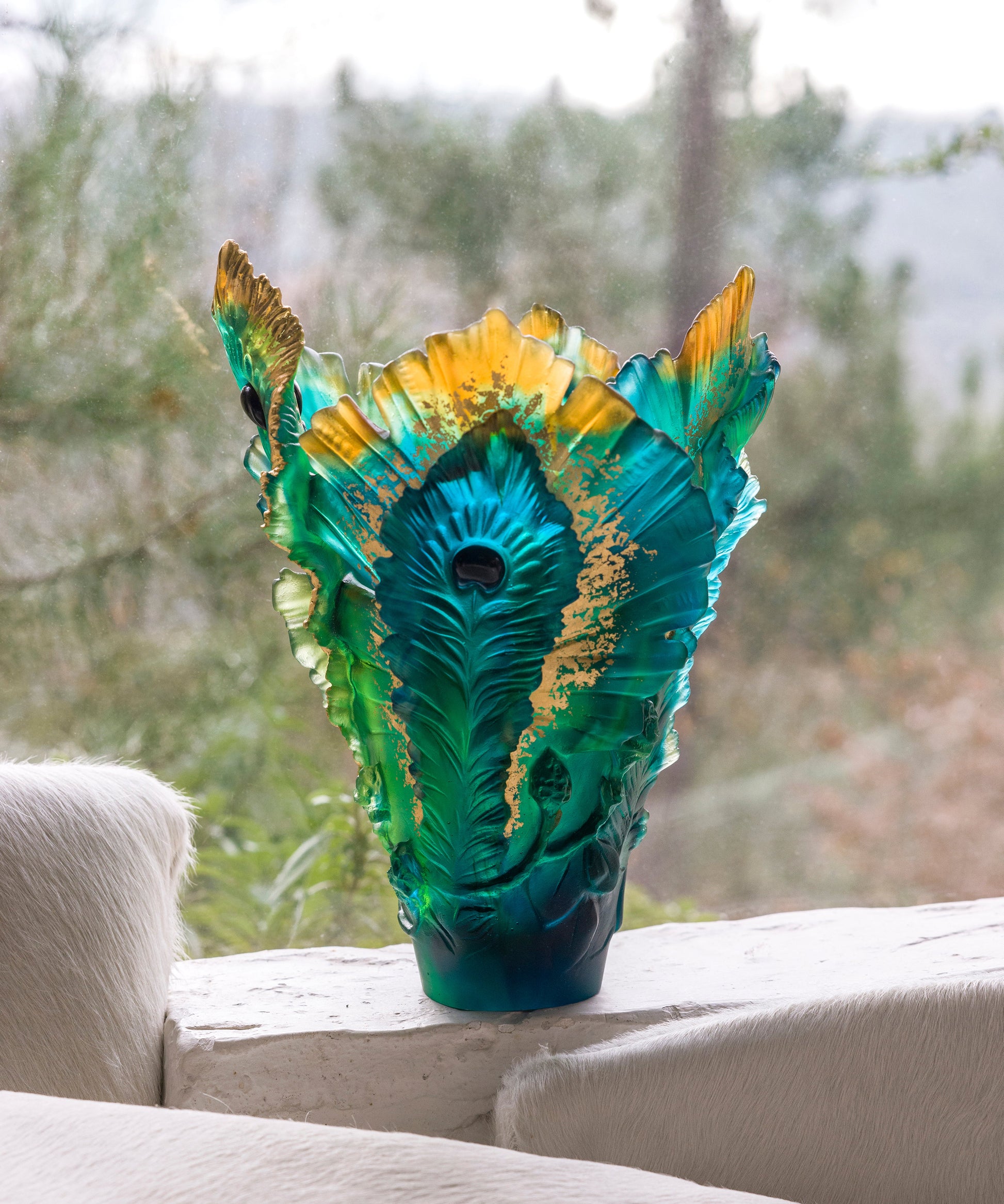 Fleur de Paon Vase grand modèle Doré à la feuille d'or 125ex - Daum