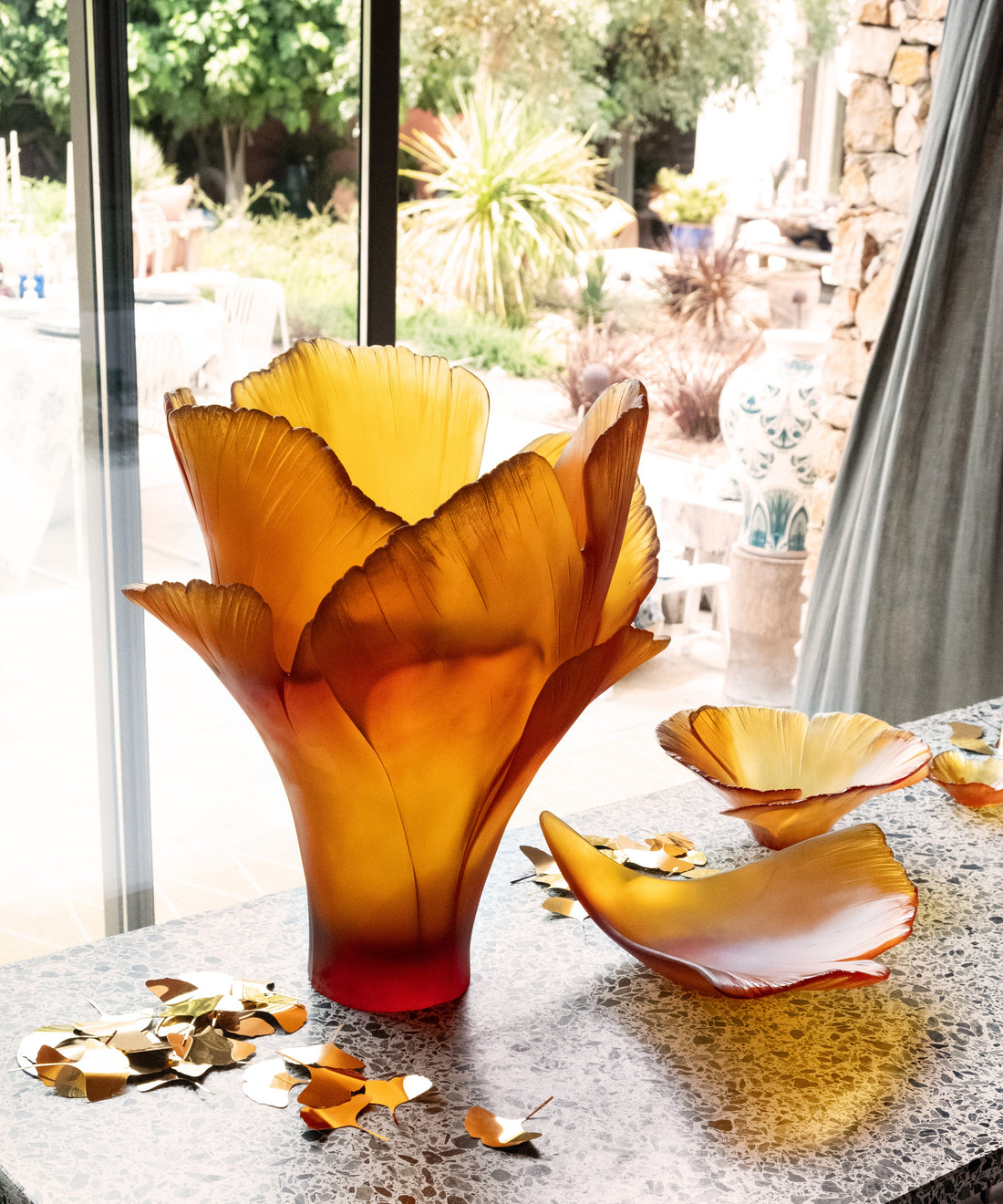 Ginkgo Coupe haute Ambre - Daum
