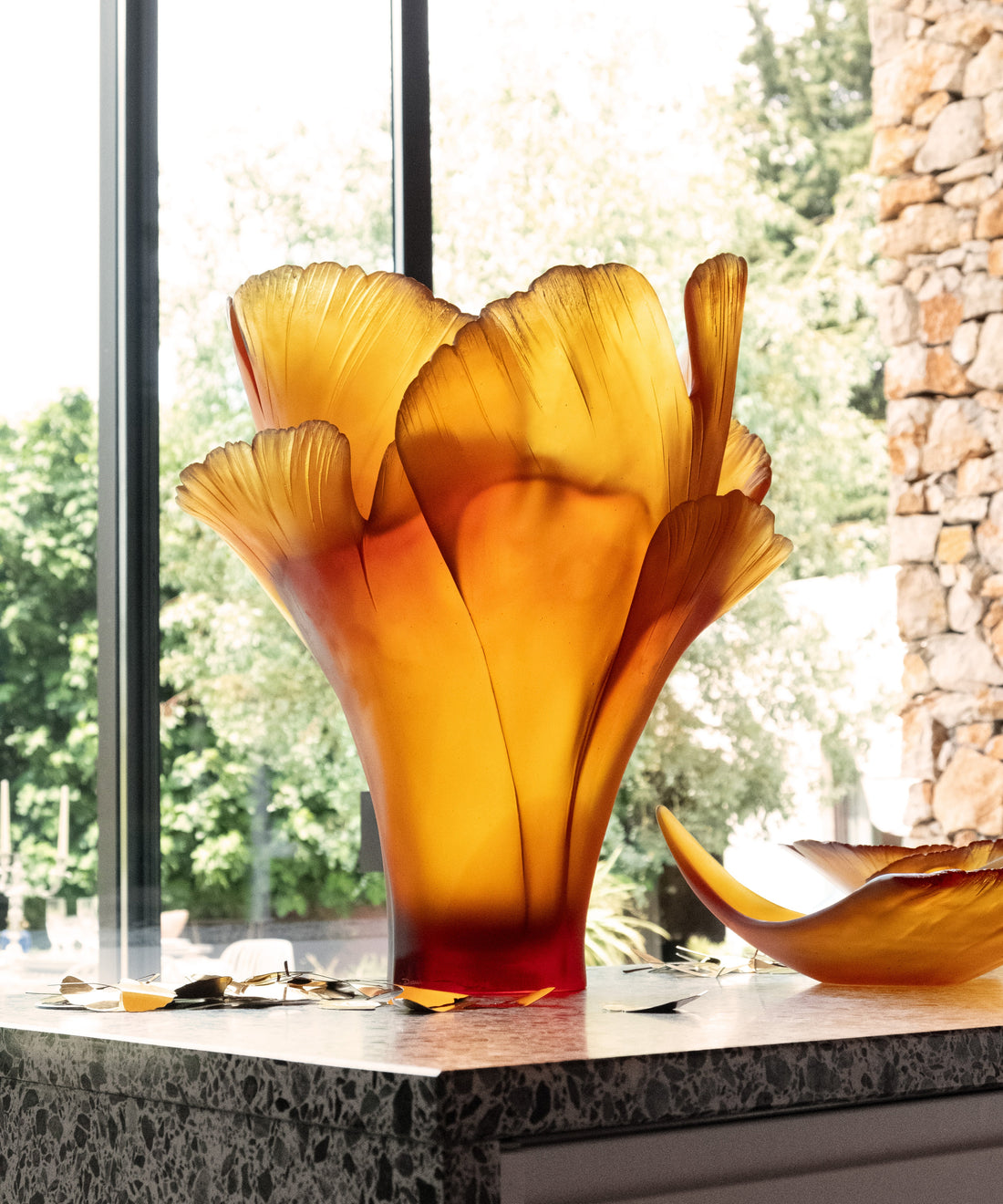 Ginkgo Vase magnum Ambre 99ex - Daum