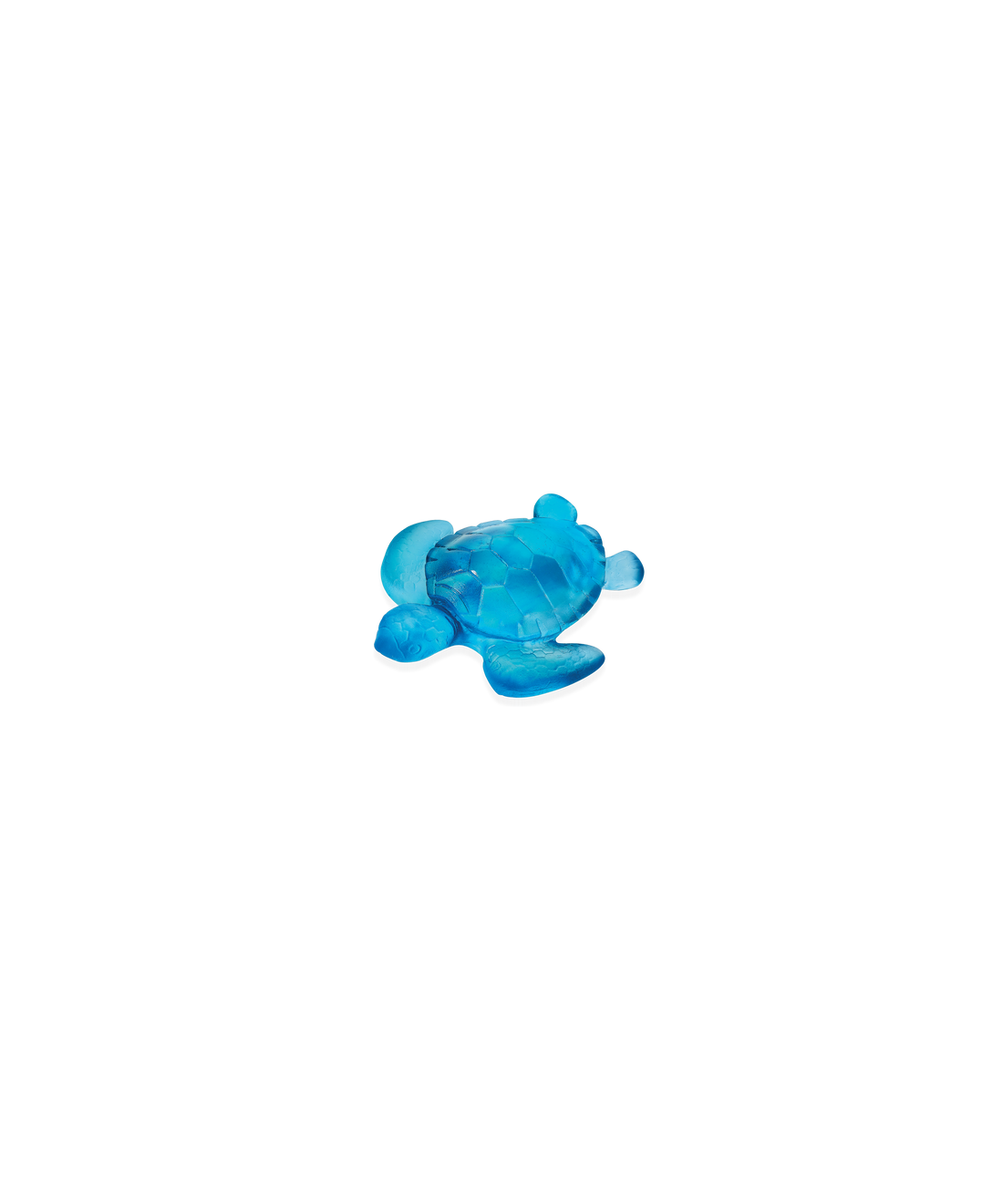 Petite tortue bleue en verre de la marque Daum, avec détails artistiques et finition brillante.
