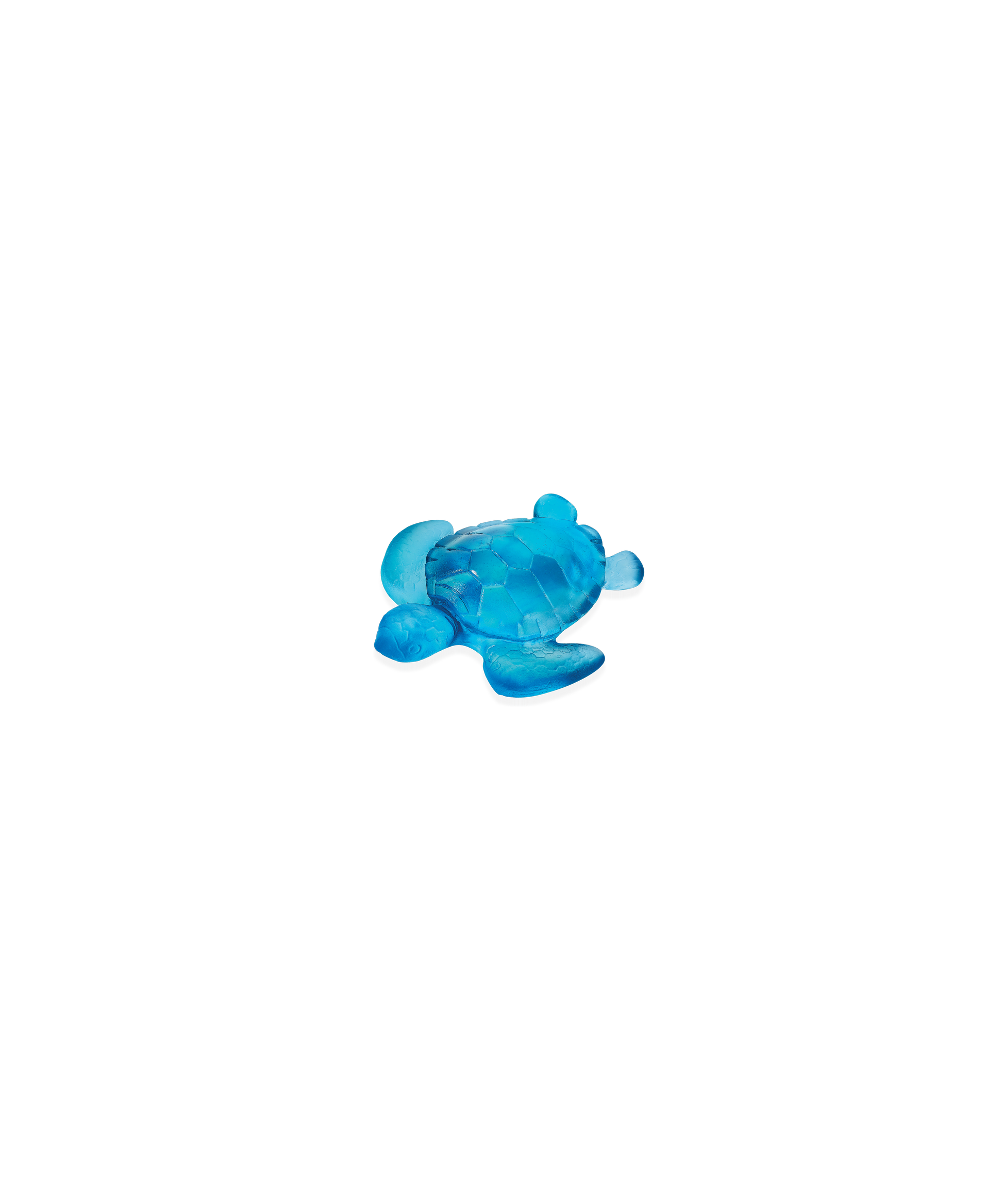 Petite tortue bleue en verre de la marque Daum, avec détails artistiques et finition brillante.