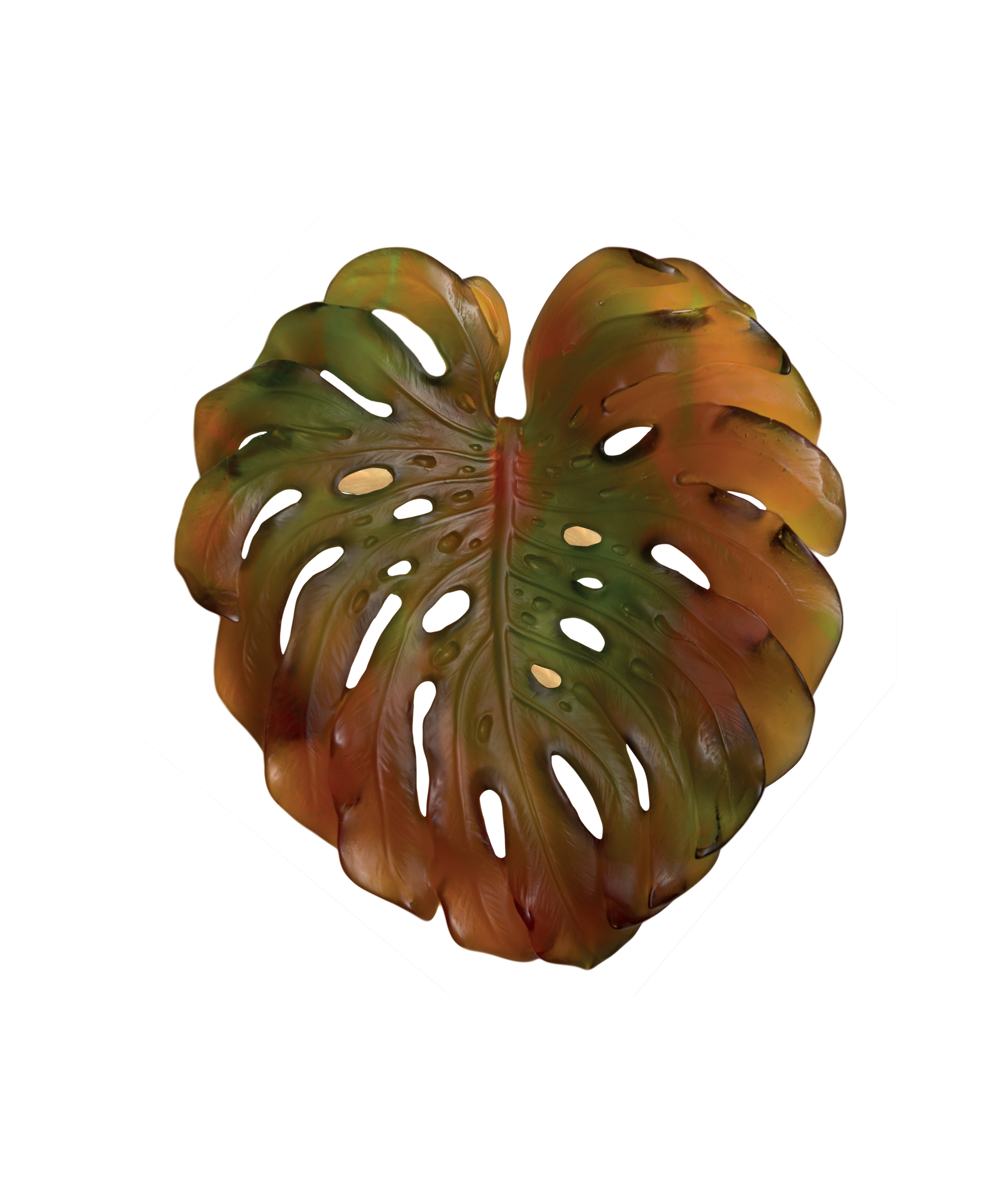 Monstera Feuille murale petit modèle - fixation courte Ambre de Emilio Robba - Daum