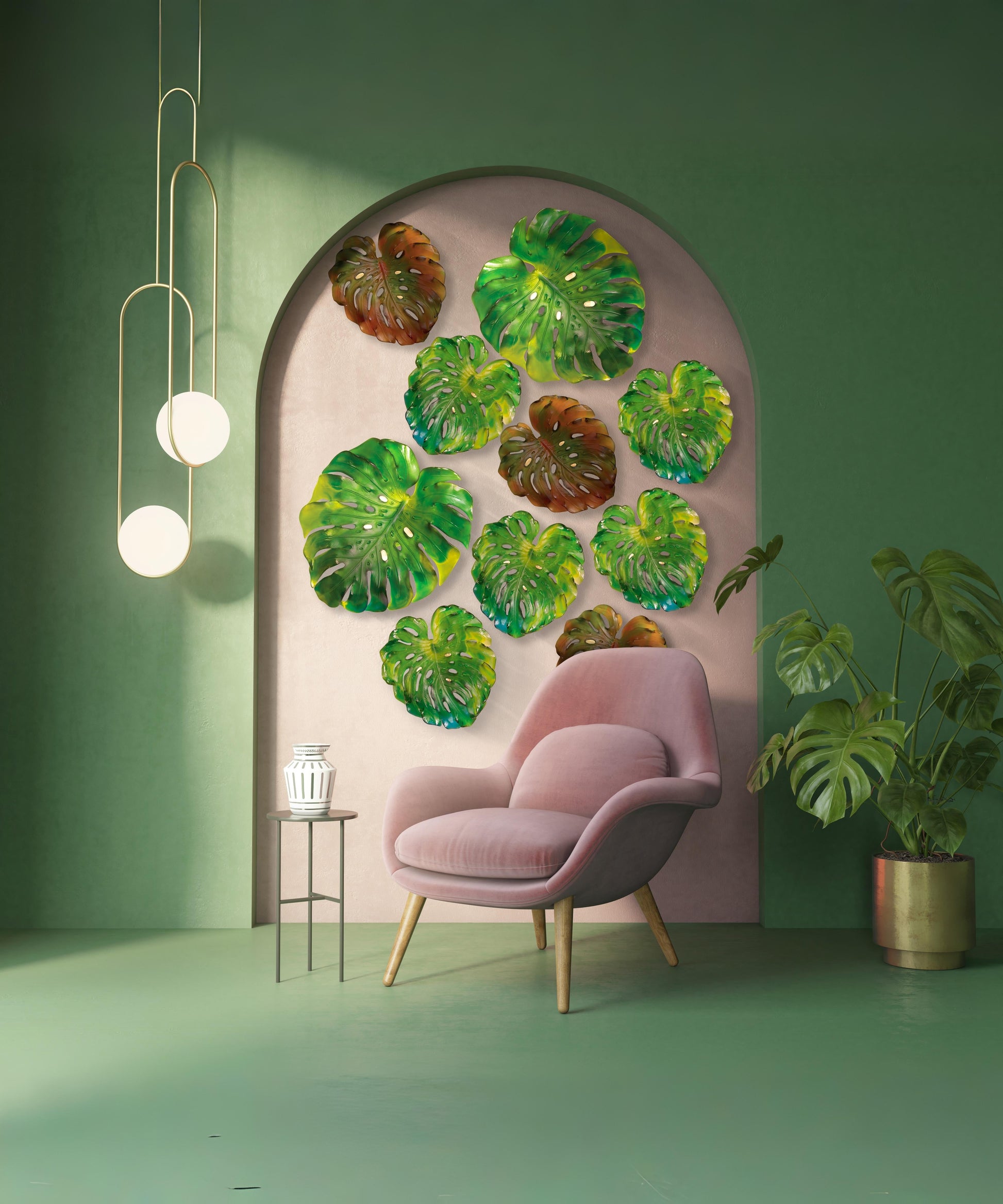 Monstera Feuille murale petit modèle - fixation longue Verte de Emilio Robba - Daum