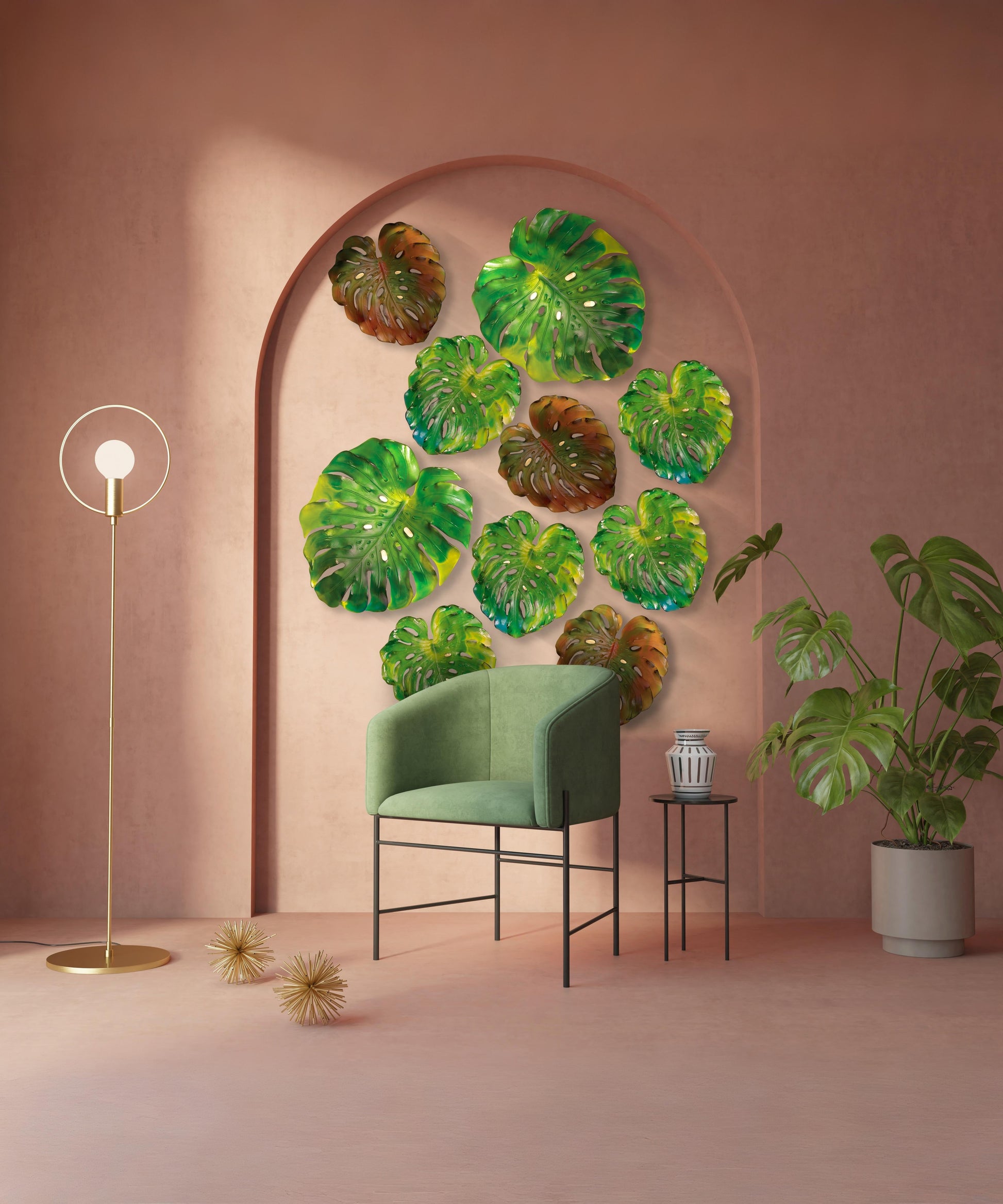 Monstera Feuille murale petit modèle - fixation longue Verte de Emilio Robba - Daum