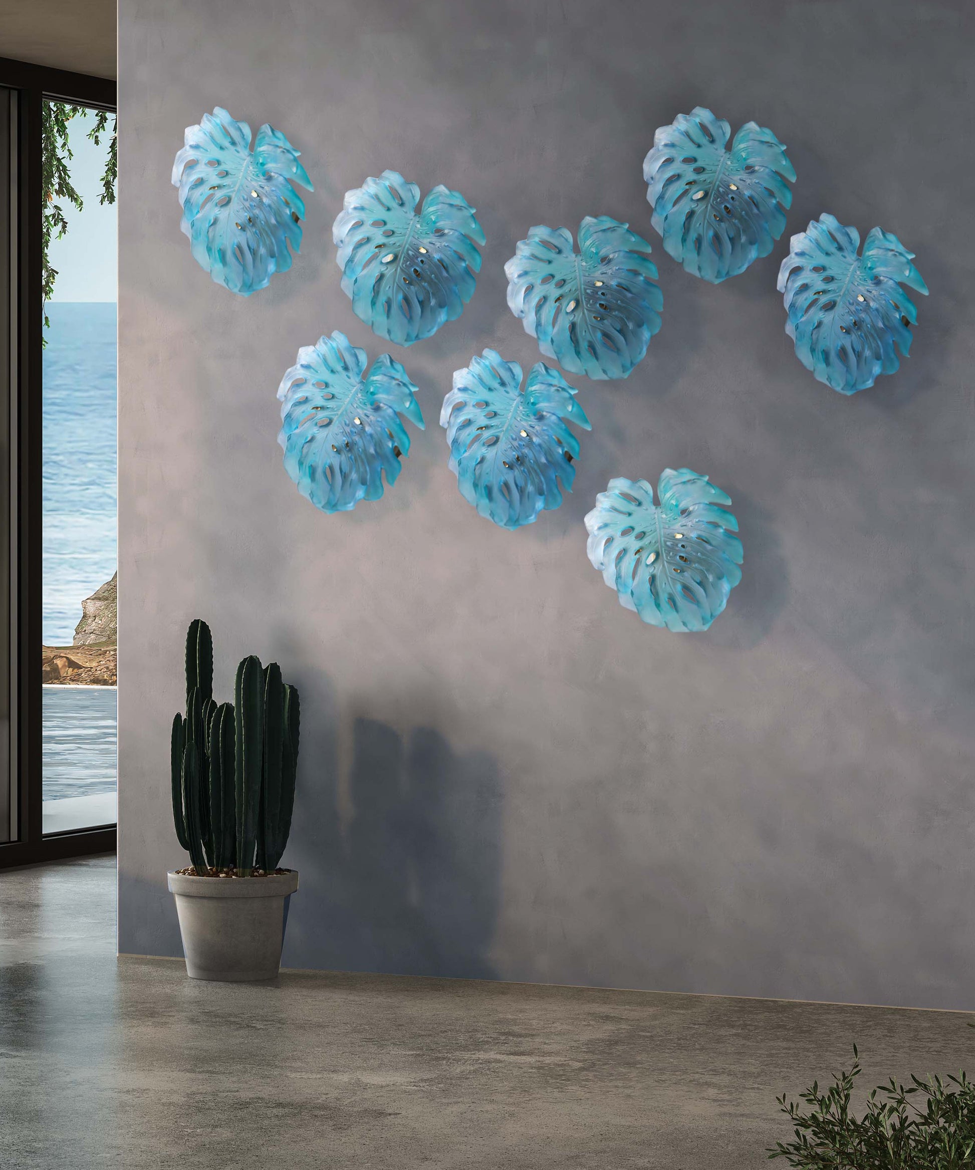 Monstera Feuille murale petit modèle Turquoise de Emilio Robba - Daum