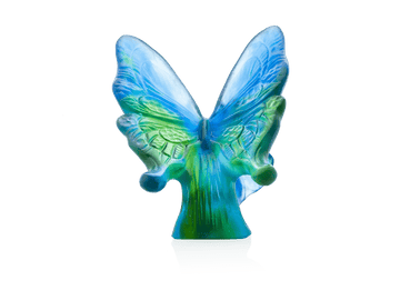Daum Papillon Bleu et vert glass butterfly sculpture in blue and green hues
