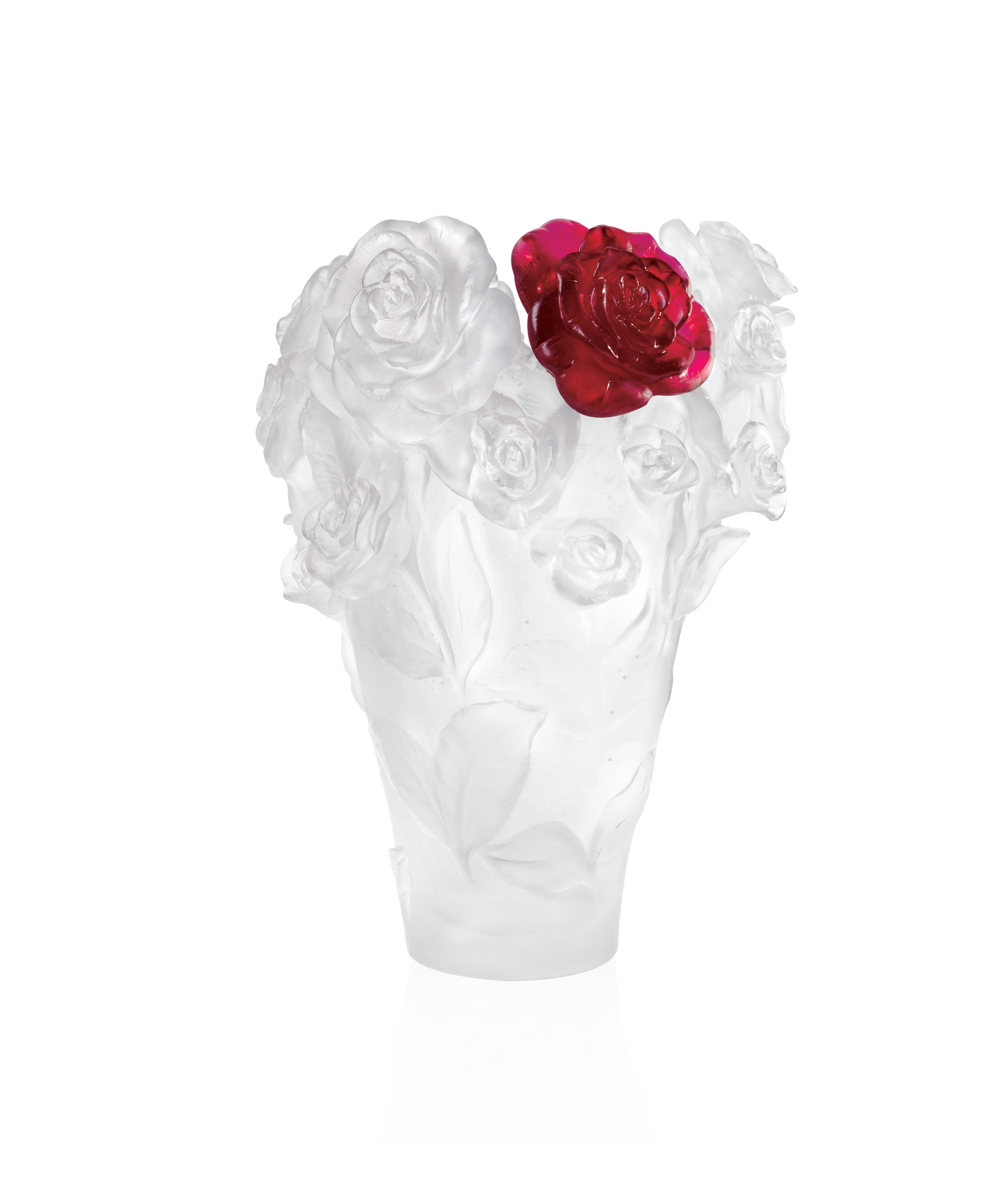 Rose Passion Vase Blanc, fleur rouge 500ex - Daum
