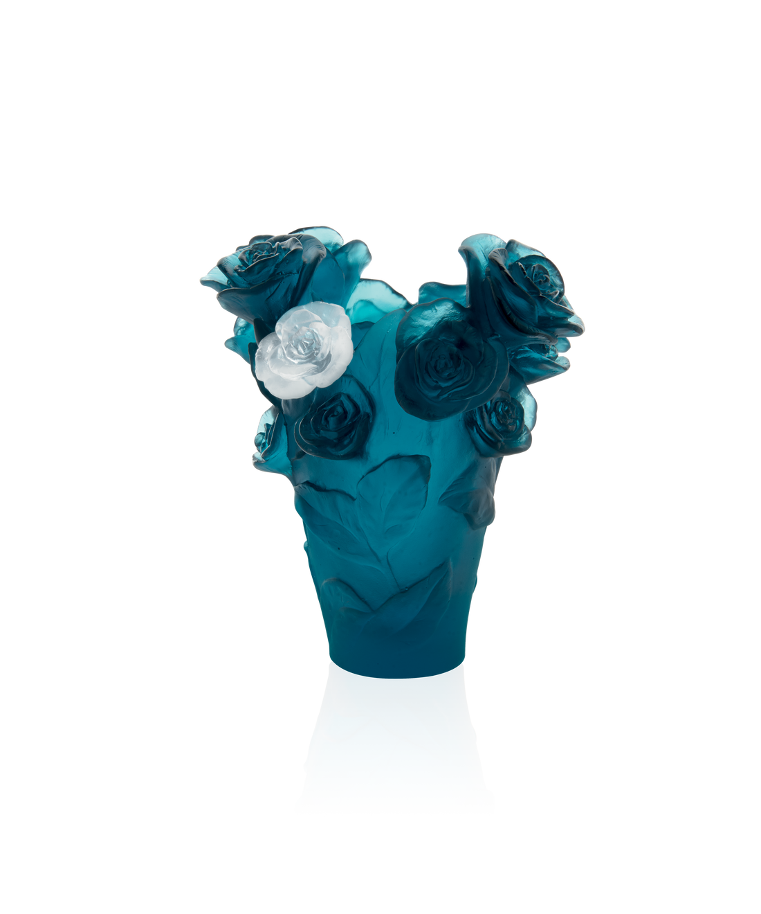 Rose Passion Vase petit modèle Bleu, fleur blanche - Daum