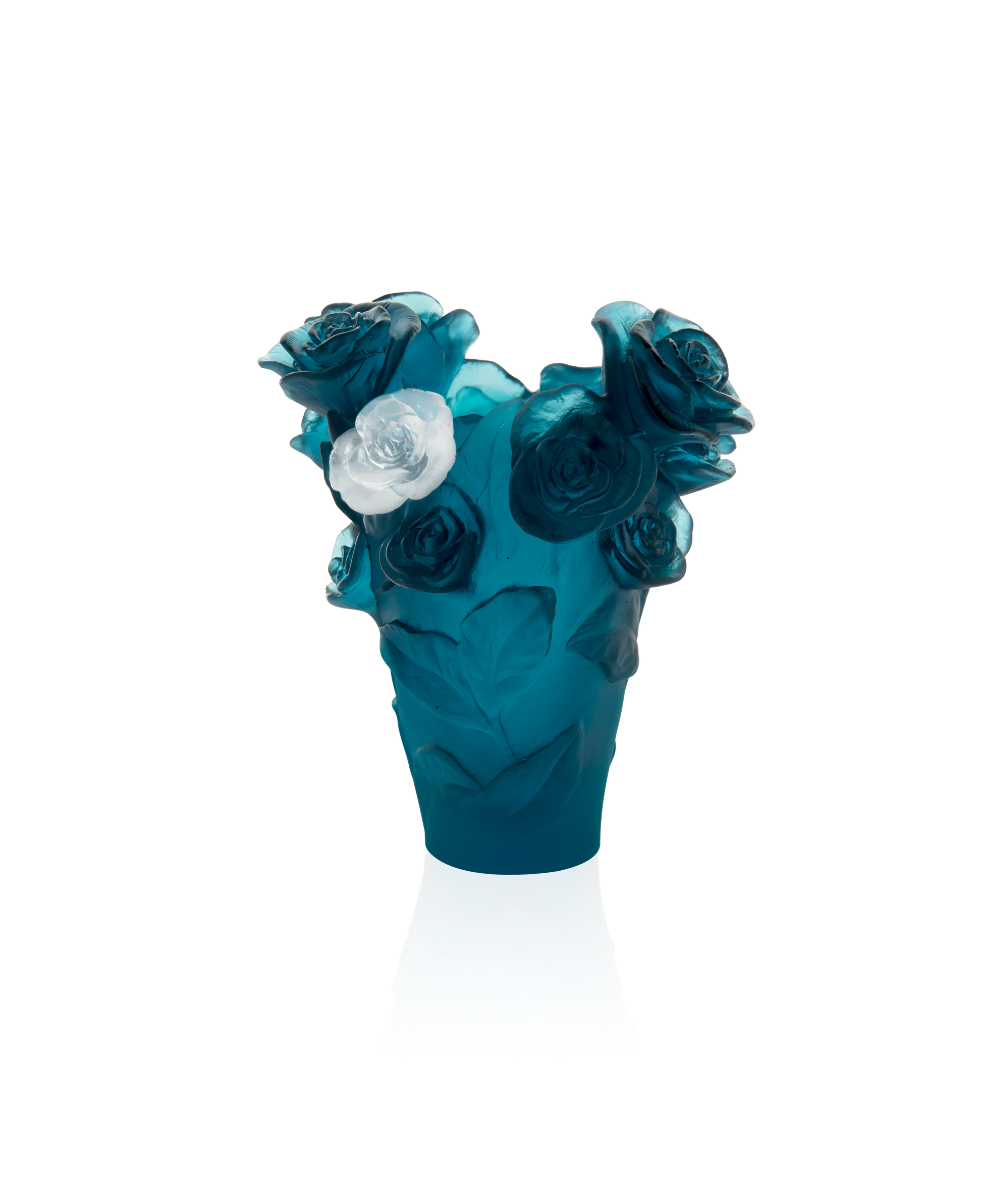 Rose Passion Vase petit modèle Bleu, fleur blanche - Daum