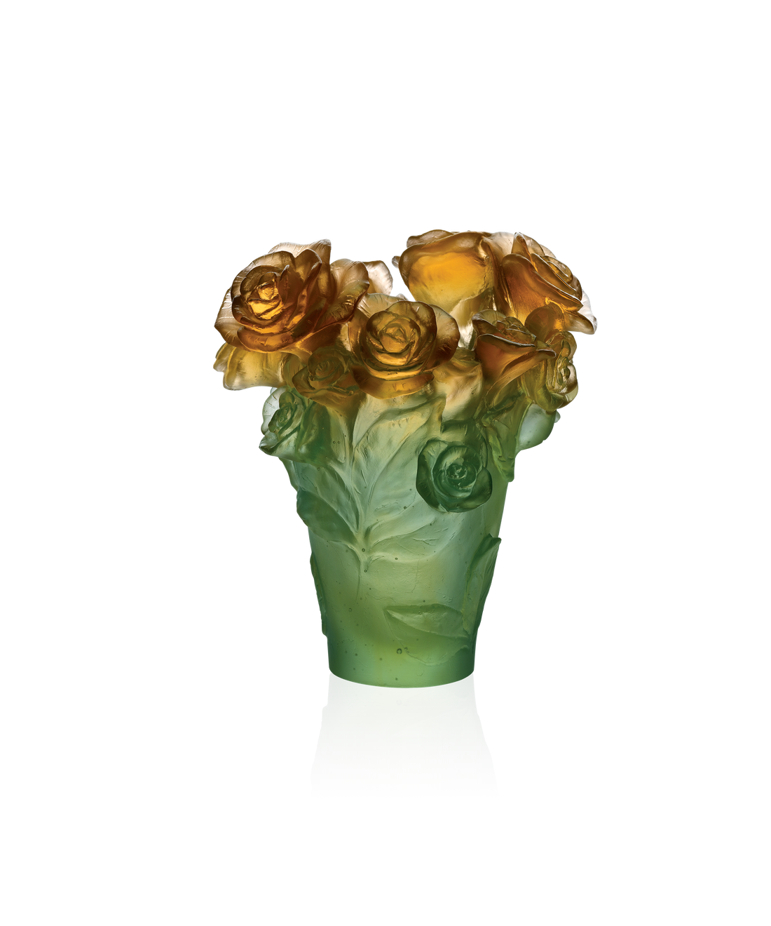 Rose Passion Vase petit modèle Vert et orange - Daum