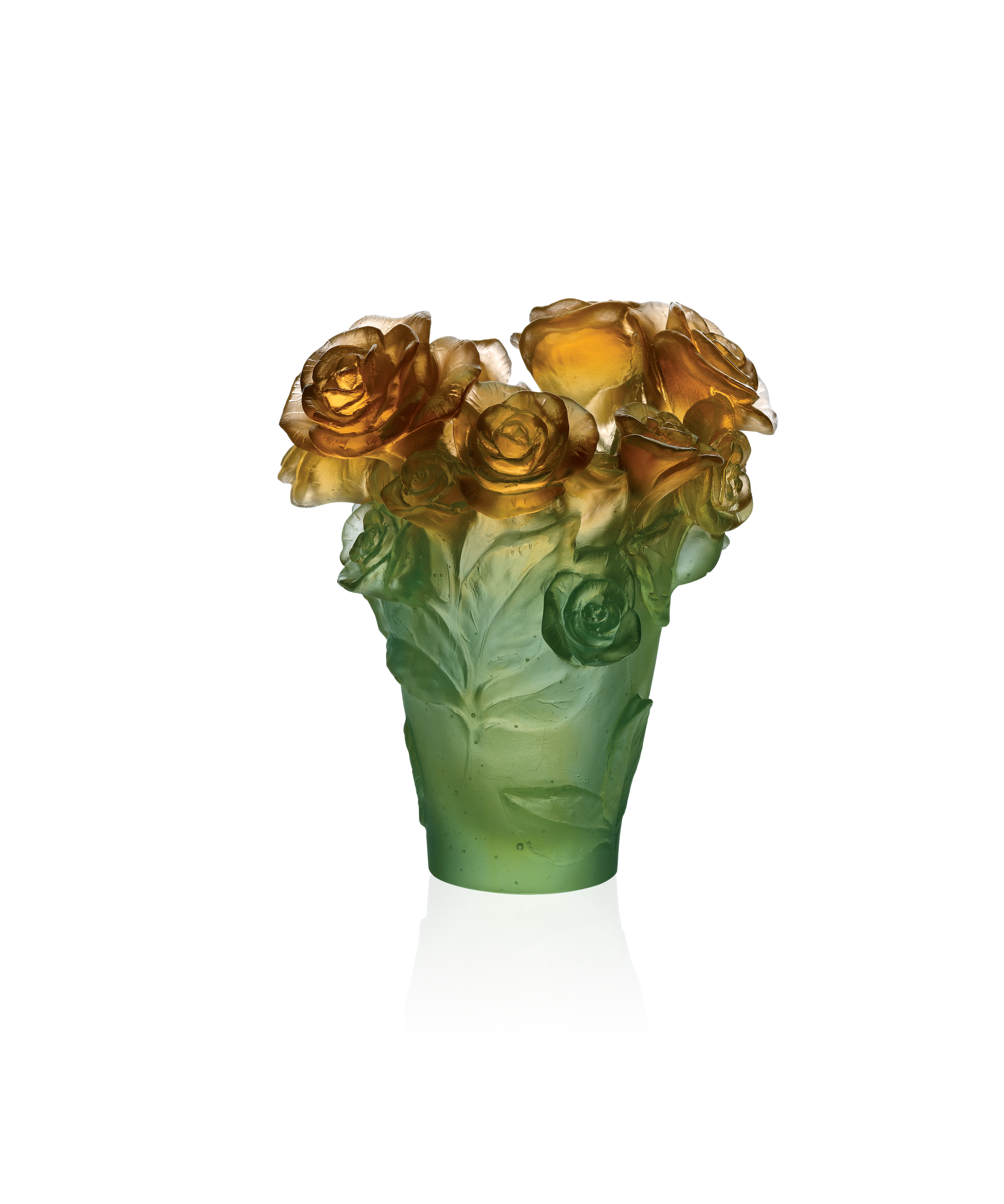 Rose Passion Vase petit modèle Vert et orange - Daum