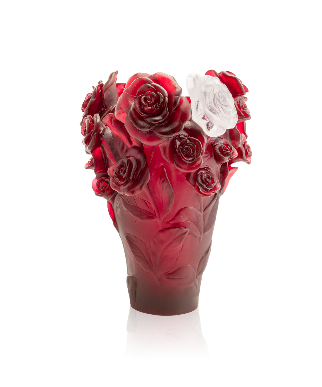 Rose Passion Vase Rouge, fleur blanche 375ex - Daum