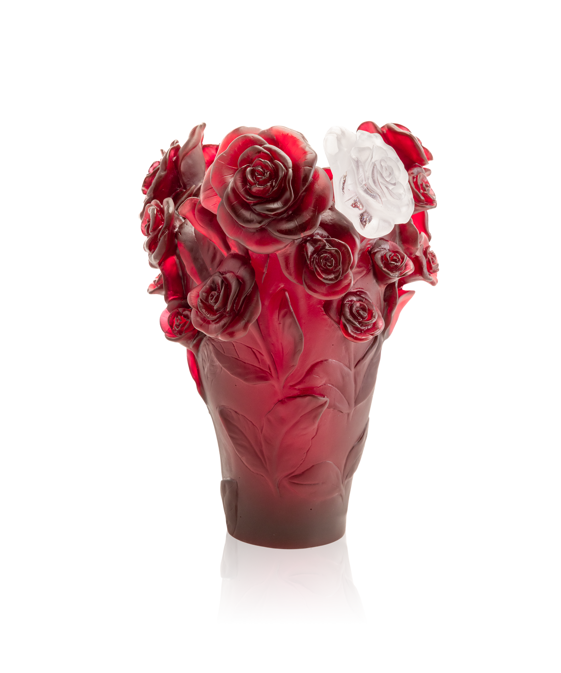 Rose Passion Vase Rouge, fleur blanche 375ex - Daum