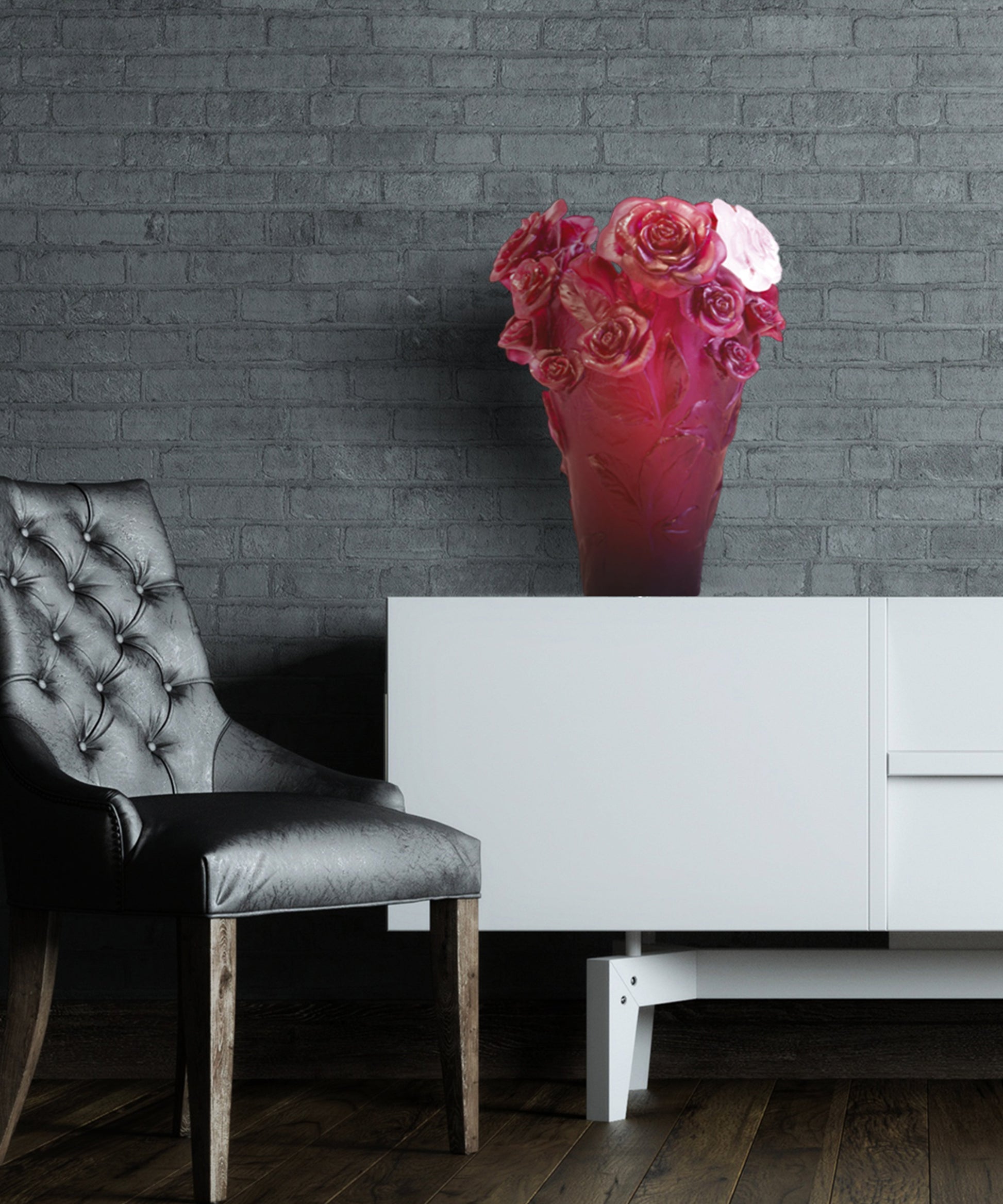 Rose Passion Vase Rouge, fleur blanche 375ex - Daum
