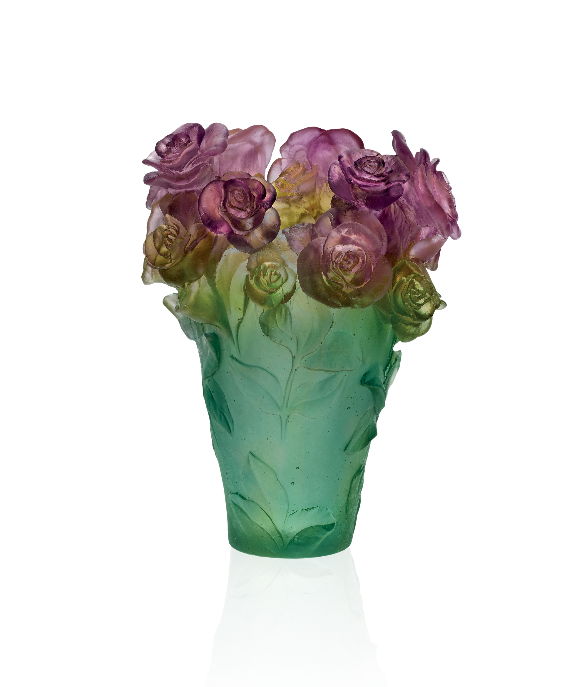 Rose Passion Vase Vert et rose - Daum