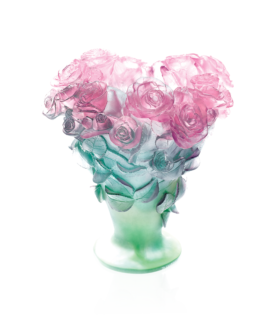Roses Vase Rose et vert - Daum