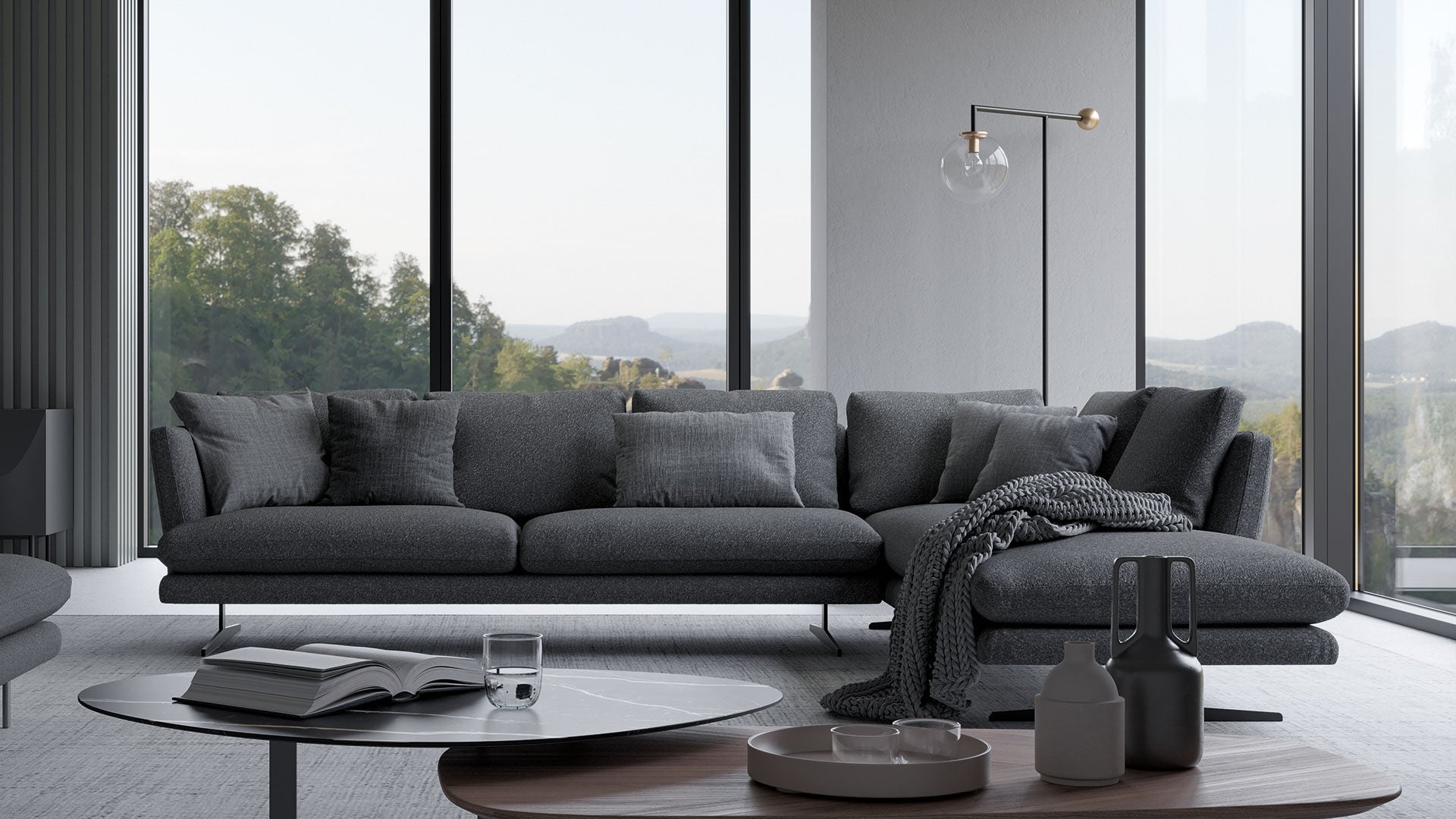 Divano angolare con Chaise Longue moderno Lars