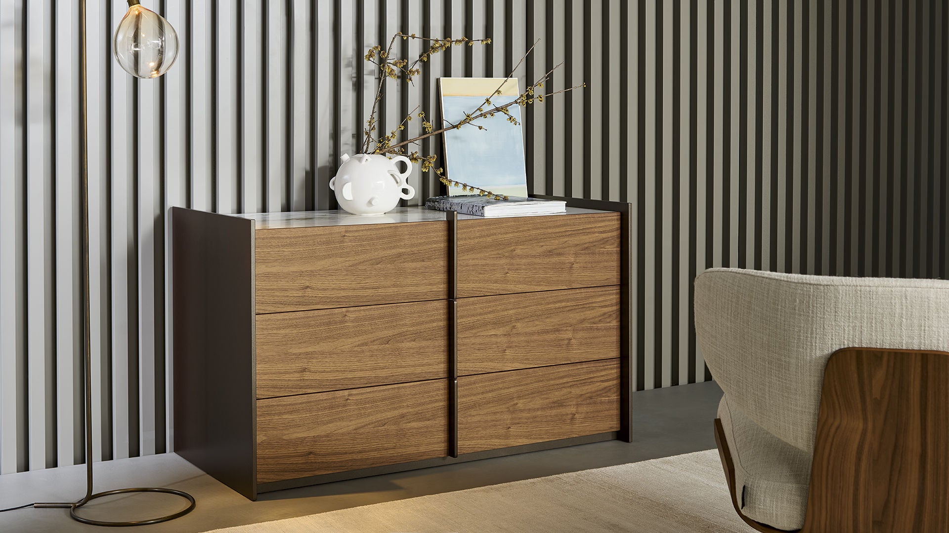 Bonaldo Aureo Nightstand with Ceramic Top and Metal Handle