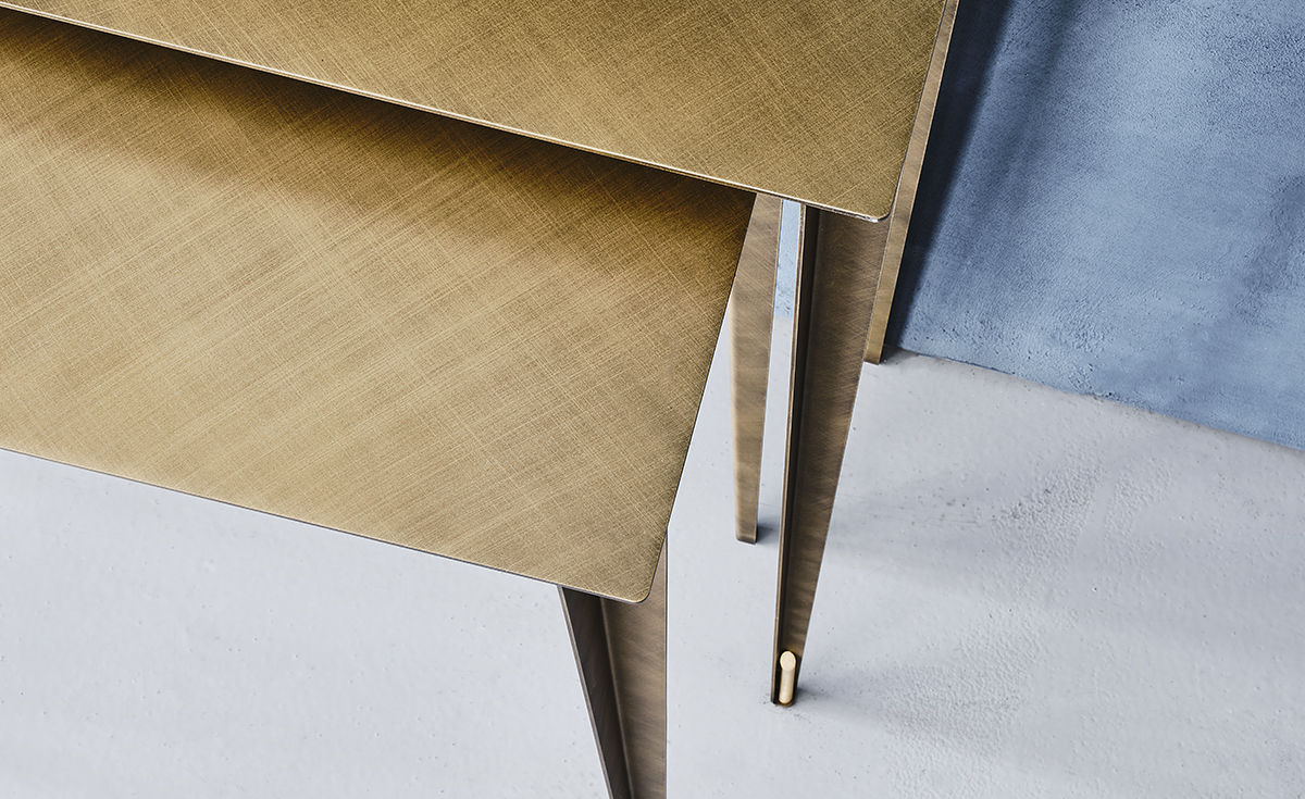 Etoile Pair of Console Tables in Two Heights with Brass Details