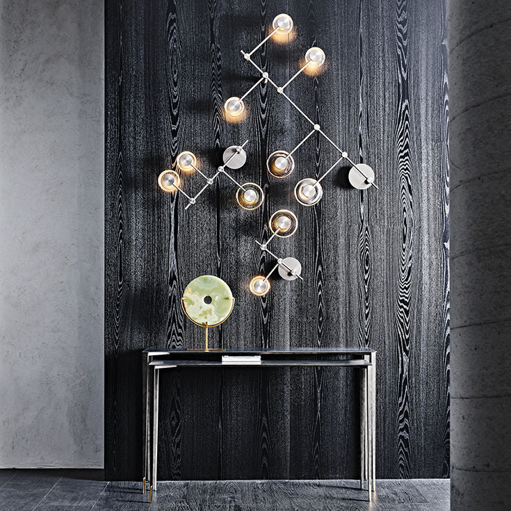 Etoile Pair of Console Tables in Two Heights with Brass Details