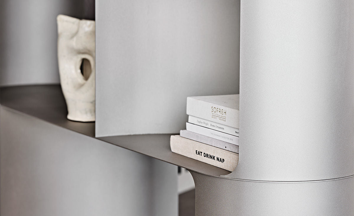 FULHAM Bookcase in Titanium, Bronze or Pearl Embossed Lacquered Steel