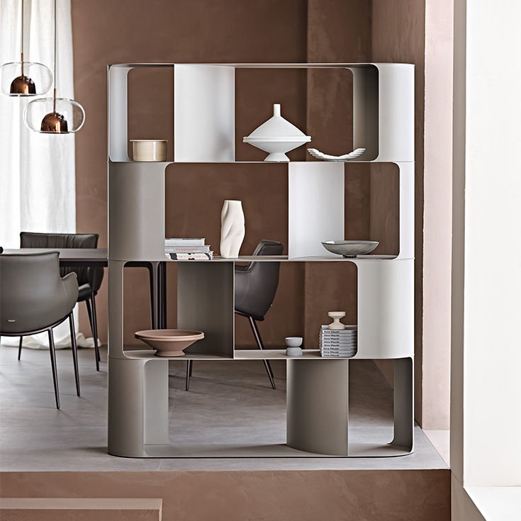 FULHAM Bookcase in Titanium, Bronze or Pearl Embossed Lacquered Steel