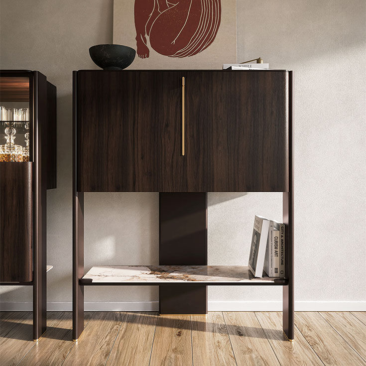 Cremona Chaise Longue Bar Unit with Sliding Door in Burned Oak