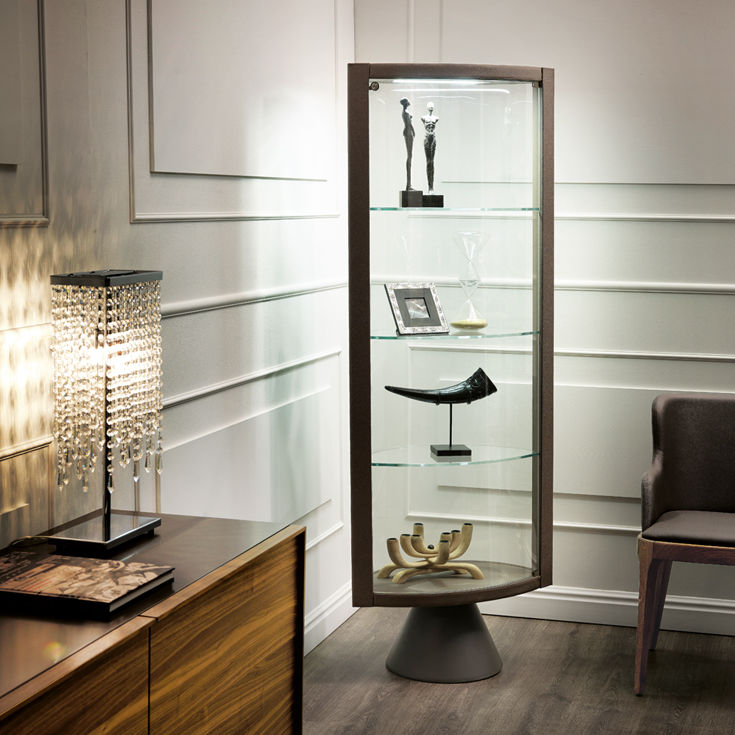 SABA Modern Swiveling Glass Showcase with Leather Frame by Cattelan Italia